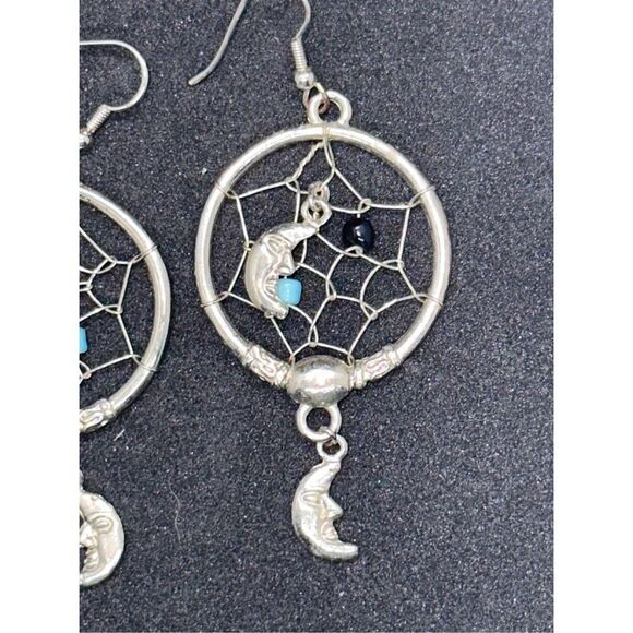 VTG Boho Dreamcatcher Earrings Moon Dreamcatcher Dangle Earrings - Picture 2 of 3
